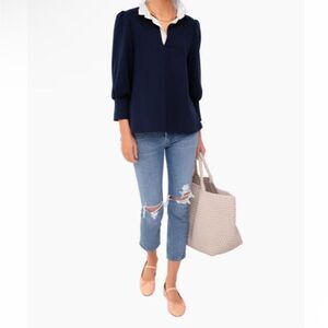 Pomander Place Tuckernuck Charlotte Terry Top Navy Ruffle Collar Large